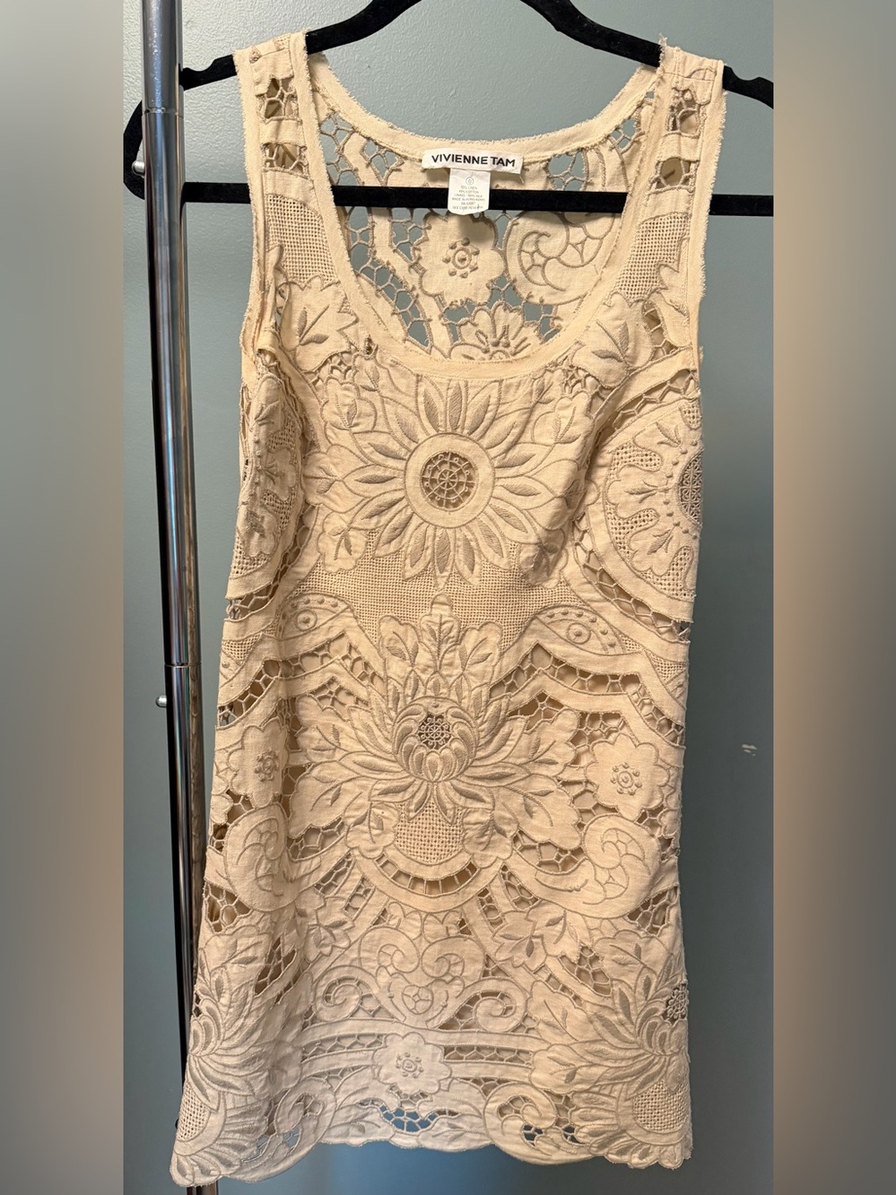 Vivienne Tam Cream Lace Cutout Mini Dress